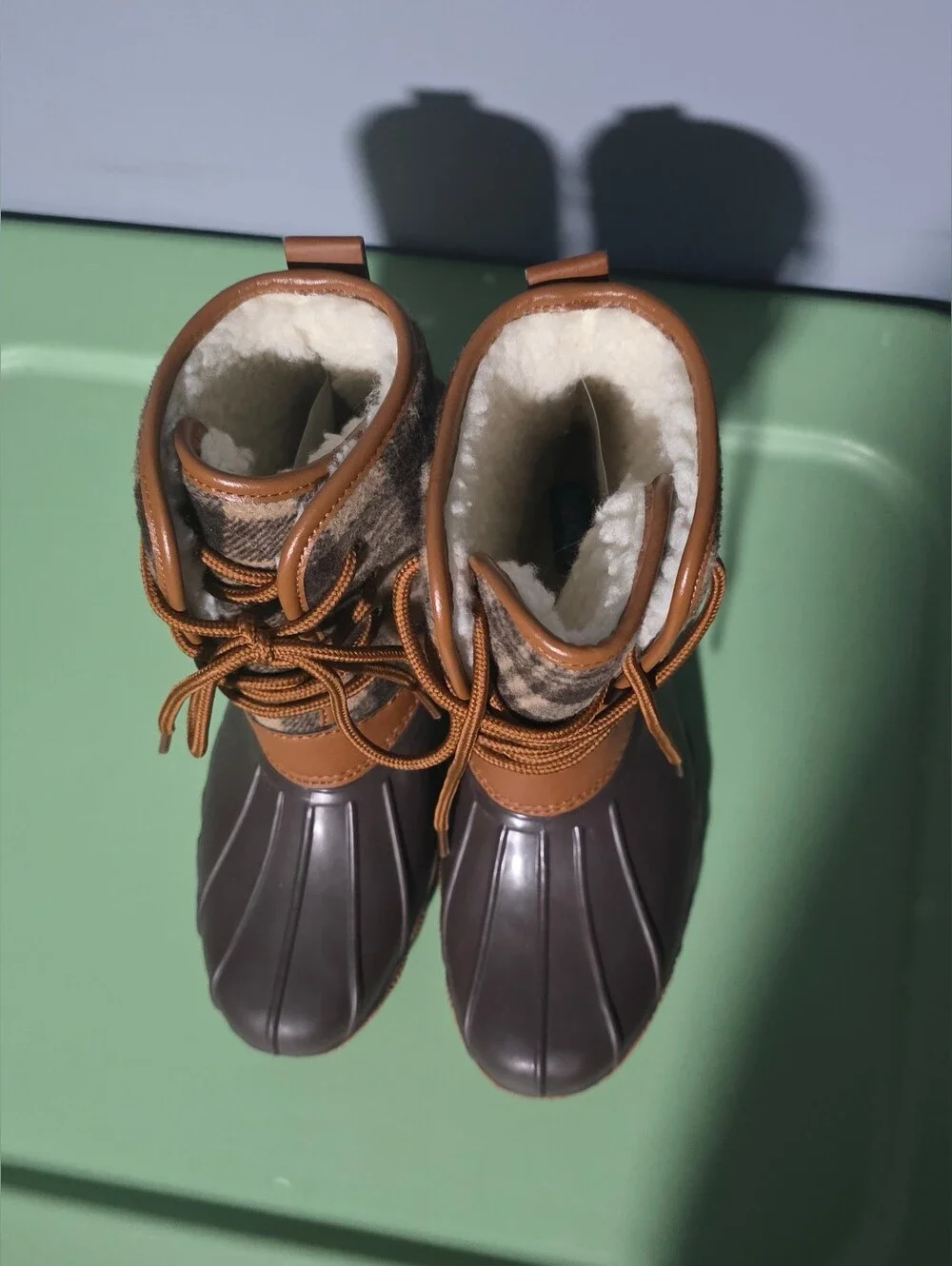 fabkids Brown Plaid Duck Boots with Faux-Sherpa Lining